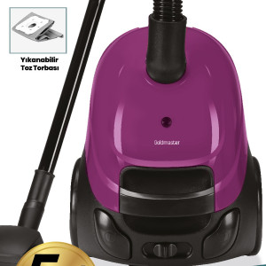 Titiz Mor Yıkanabilir Toz Torbalı 2,5 Litre Kapasiteli 5 Yıl Garantili Elektrikli Süpürge